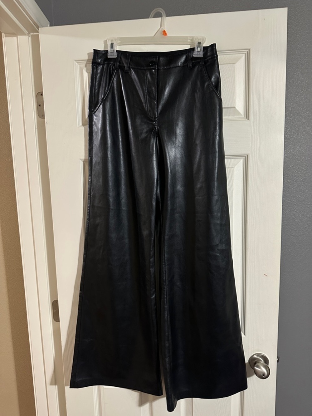 Amanda Uprichard Black Faux Leather Wide-Leg Pants
